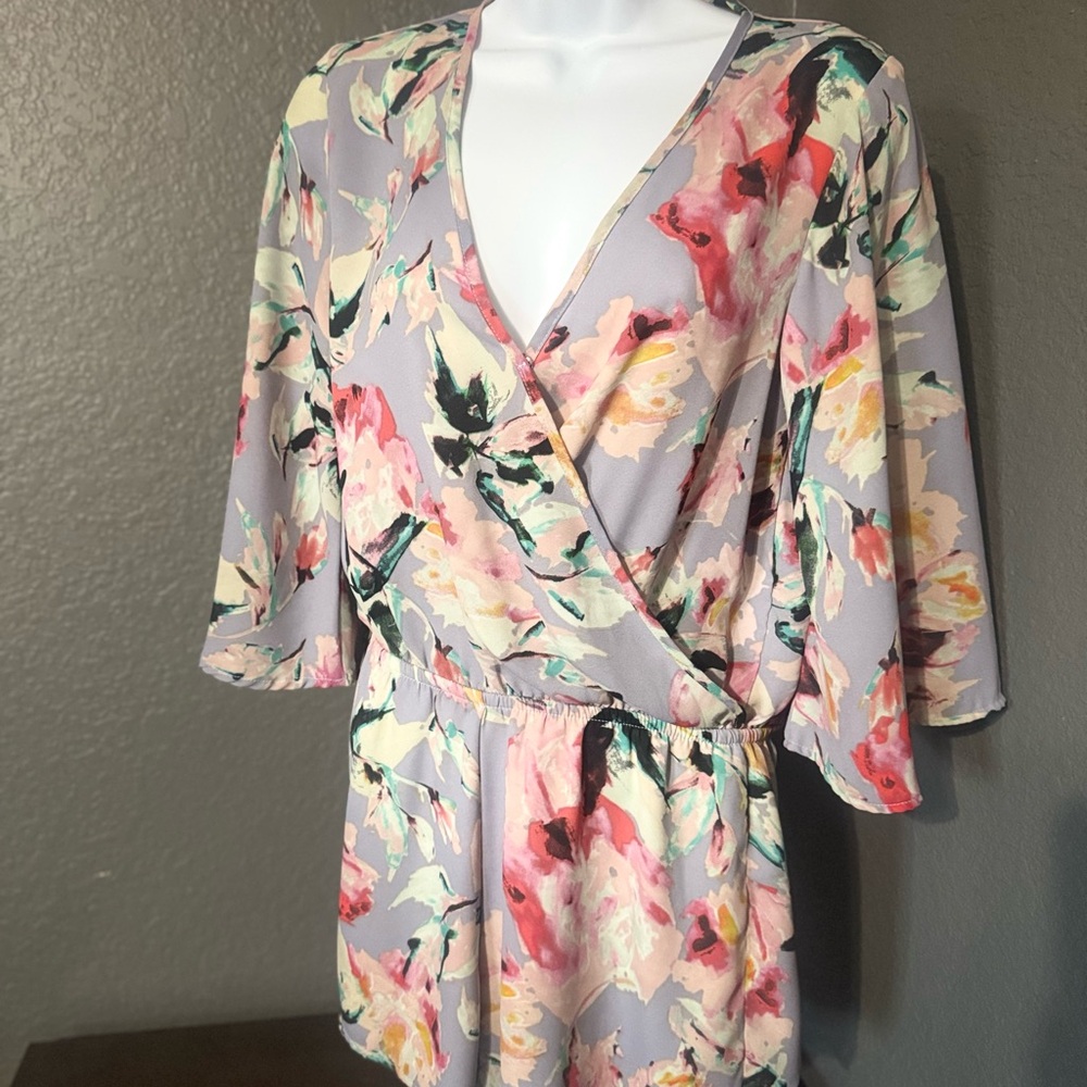 Floral romper one piece with 3/4 Sleeves